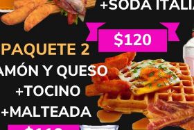 JAMÓN Y QUESO + TOCINO + MALTEADA